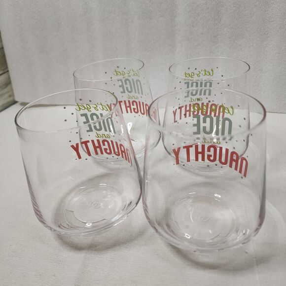 4 Pc Stemless Wine Glass Barware "Let's Get Nice And Naughty" Holiday Seasonal - Picture 10 of 15